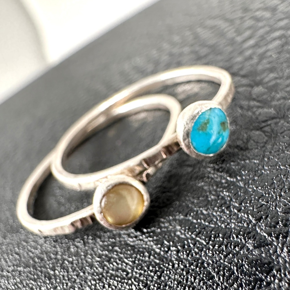 Sterling Silver Stacking Rings Turquoise Mother of Pearl Lunasa Designs Sz 8.5